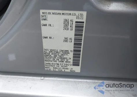 2021 Nissan Altima Sr Fwd из США, поврежденный, VIN 1N4BL4CV7MN373923